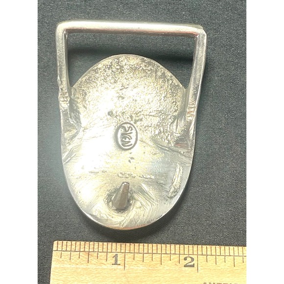 SVEN Signed Black Mother of Pearl Shell Western Hippie Boho Belt Buckle 70s